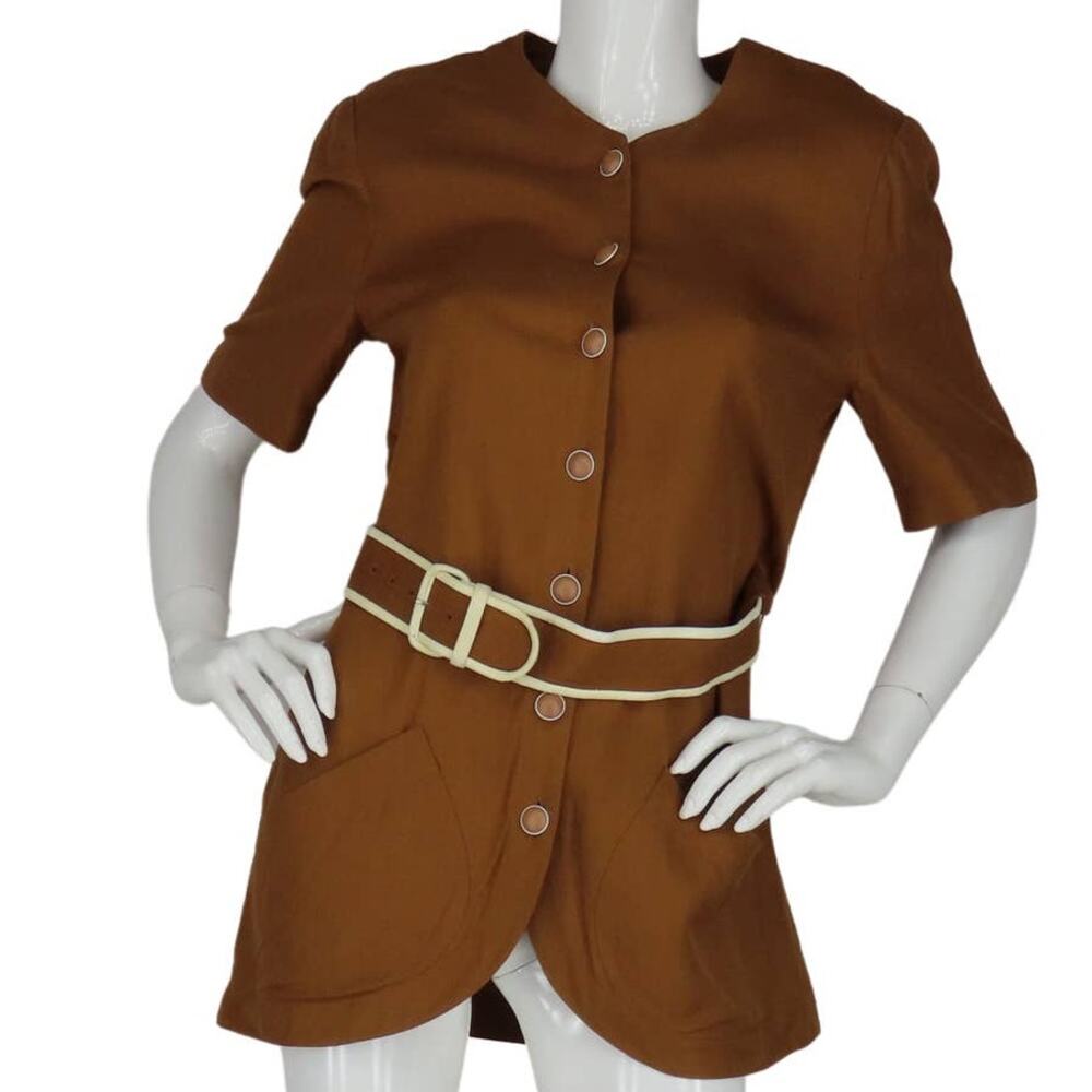Vintage Adele Simpson Button Front Belted Mod Career Work Brown Shirt Dress
